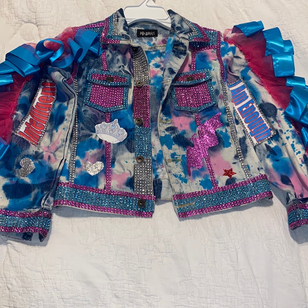 Customized blinged tutu sleeve jean jacket